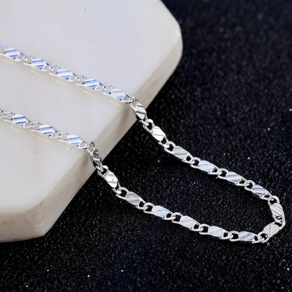 New 925 Sterling Silver fine 2MM flat Clavicle chains Necklaces for Men Women wedding alternate view