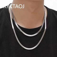 925 Sterling Silver Flat Herringbone Necklace Thin Shiny Snake Chain Minimalist Dainty B detail view