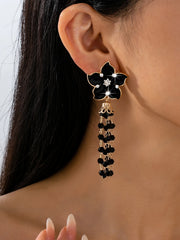 Elegant Summer Versatile Light Luxury High-End Women's Jewelry Earrings, Black Oil-Drip Tassel Five-