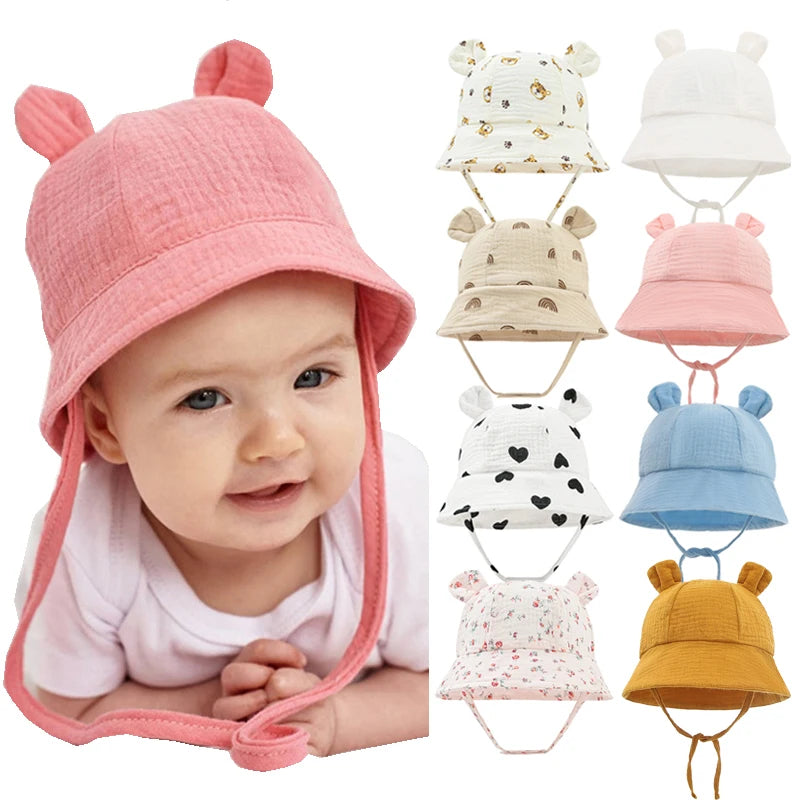 Muslin Baby Sun Hat for Newborn | Cotton Bucket Hat for Infant Summer alternate view