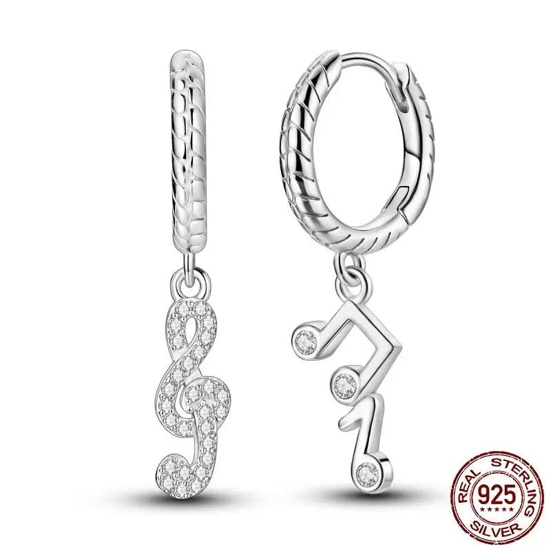 Luminous Shell Women Earrings Original 925 Sterling Silver Pave CZ Star Moon Hoop Earr close-up view