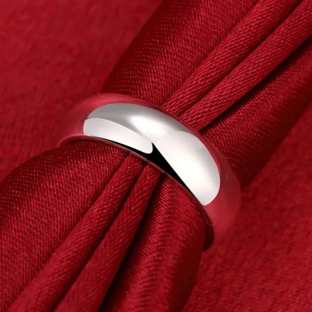 High Quality 925 Sterling Silver Ring Fashion Simple Smooth Round Ring Party Jewelry f close-up view