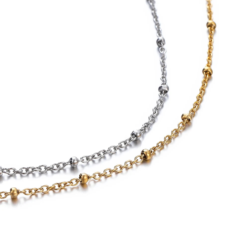No Fade 2Meters Stainless Steel Chain Cross Chain with Beads for DIY Necklace Brace additional angle