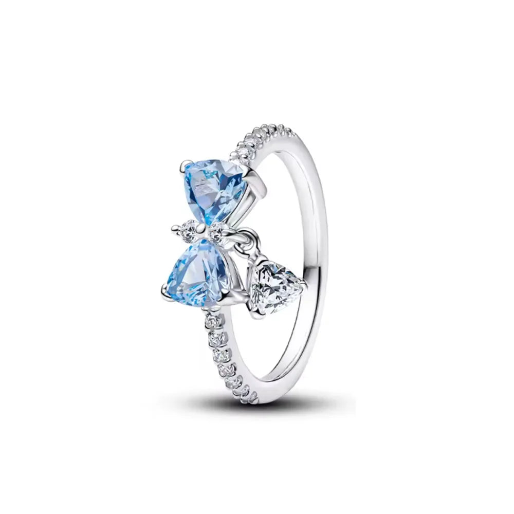 925 Sterling Silver Heart Butterfly Ring | Classic Zircon Wedding Bands for Women close-up view