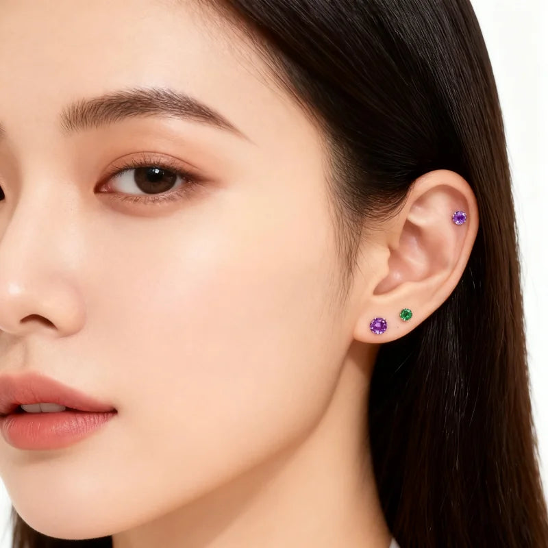 ASTM F136 Titanium 16G CZ Labret Lip Studs Helix Tragus Cartilage Flat Back Earrings alternate view