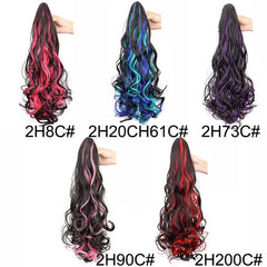 Synthetic 20Inch Long Curly Ponytail Claw Clip in Hair Extension Mixed Red Purple Hairpi detail view