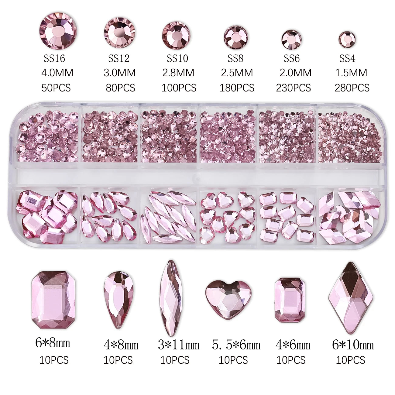 12Grids Pink Mixed Nail Rhinestones Luxury Nail Charms Glitter Crystal Jewelry Gems N alternate view