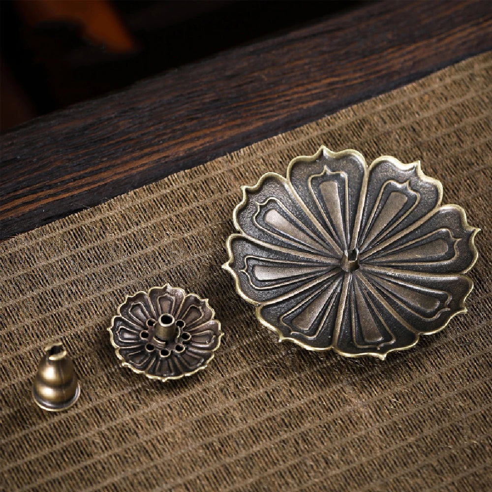 Porous Lotus Zen Line Incense Holder | Retro Metal Sandalwood Burner Tray lifestyle view