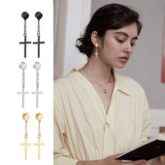 Punk Mens Strong Magnet Magnetic Cross Ear Stud Set Non Piercing Earrings Fake Earrings detail view