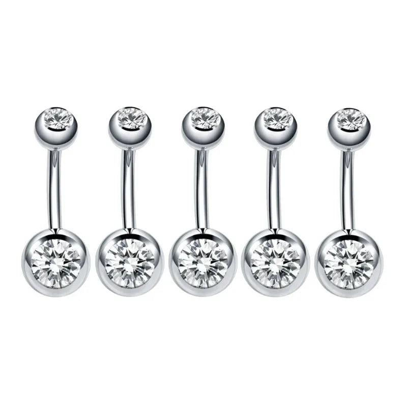 5/10 Pcs Piercing Navel Surgical Steel Single Crystal Rhinestone Belly Button Rings, alternate view
