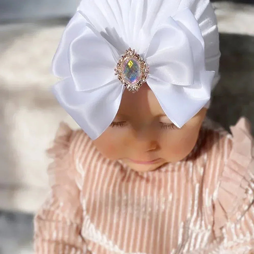 Baby Girl Bowknot Turban Hat with Rhinestone | Soft Knit Headwear for Infants alternate view