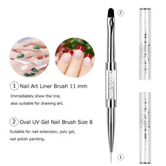 Pro Dual-Ended Builder Gel Nail Brush W/Rhinestone Handle - For French Tip, Polish Gel close-up view