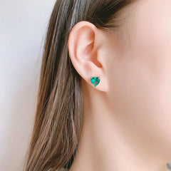 925 Sterling Silver Heart Zircon Piercing Stud Earrings Wedding Luxury Elegant Jewelry close-up view