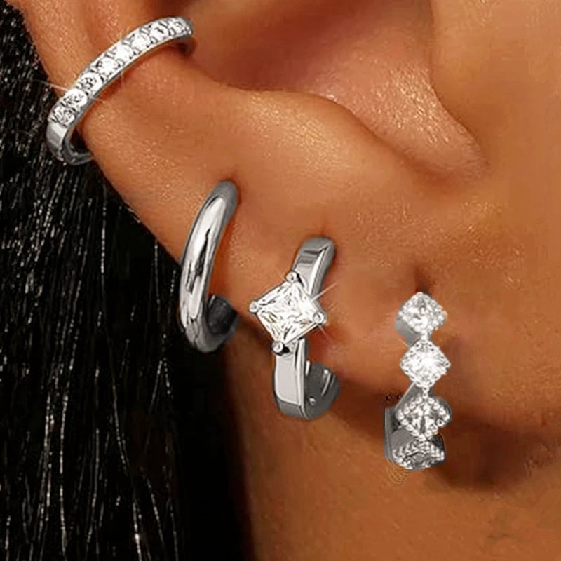 Huggie Hoop Earrings Set for Women | Crystal Zircon Tragus Cartilage Piercing Jewel additional angle