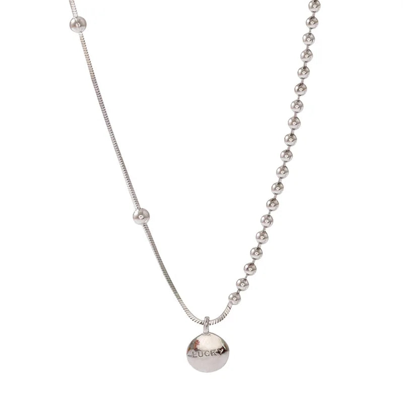 40CM 925 Sterling Silver Snake Chain Necklace | Lucky Round Card Pendant for Women lifestyle view