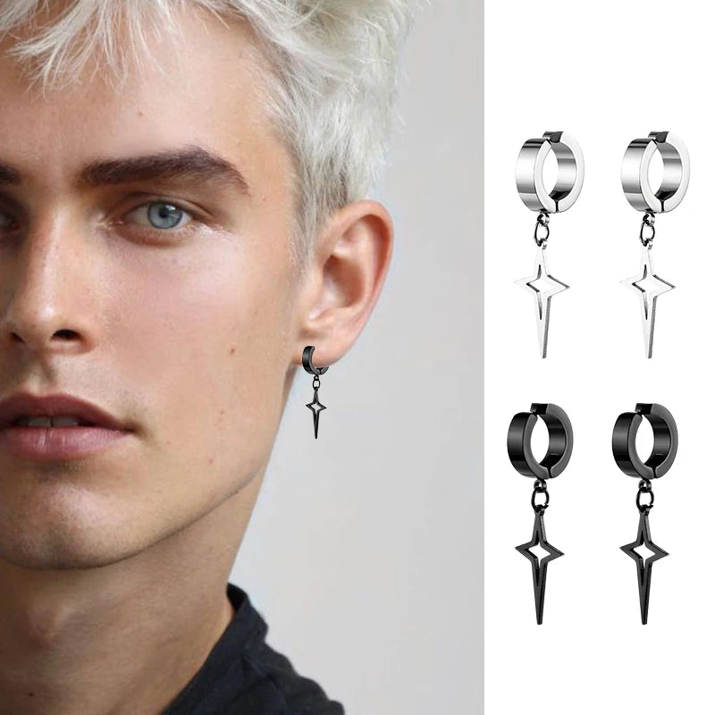 1Pair Punk Star Pendant Hoop Earrings | Clip-On Ear Cuff for Unisex