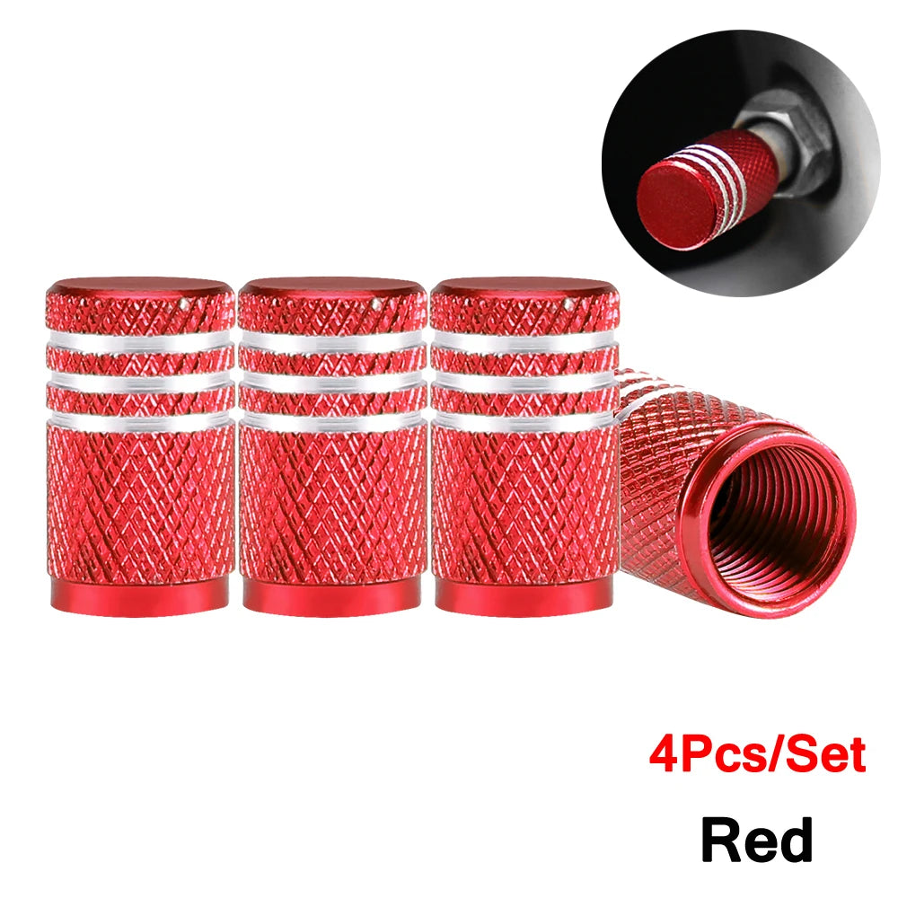 DSYCAR 4Pcs Silver Car Tire Valve Stems Cap Knurling Style Tire Valve Cap Aluminum Tir close-up view