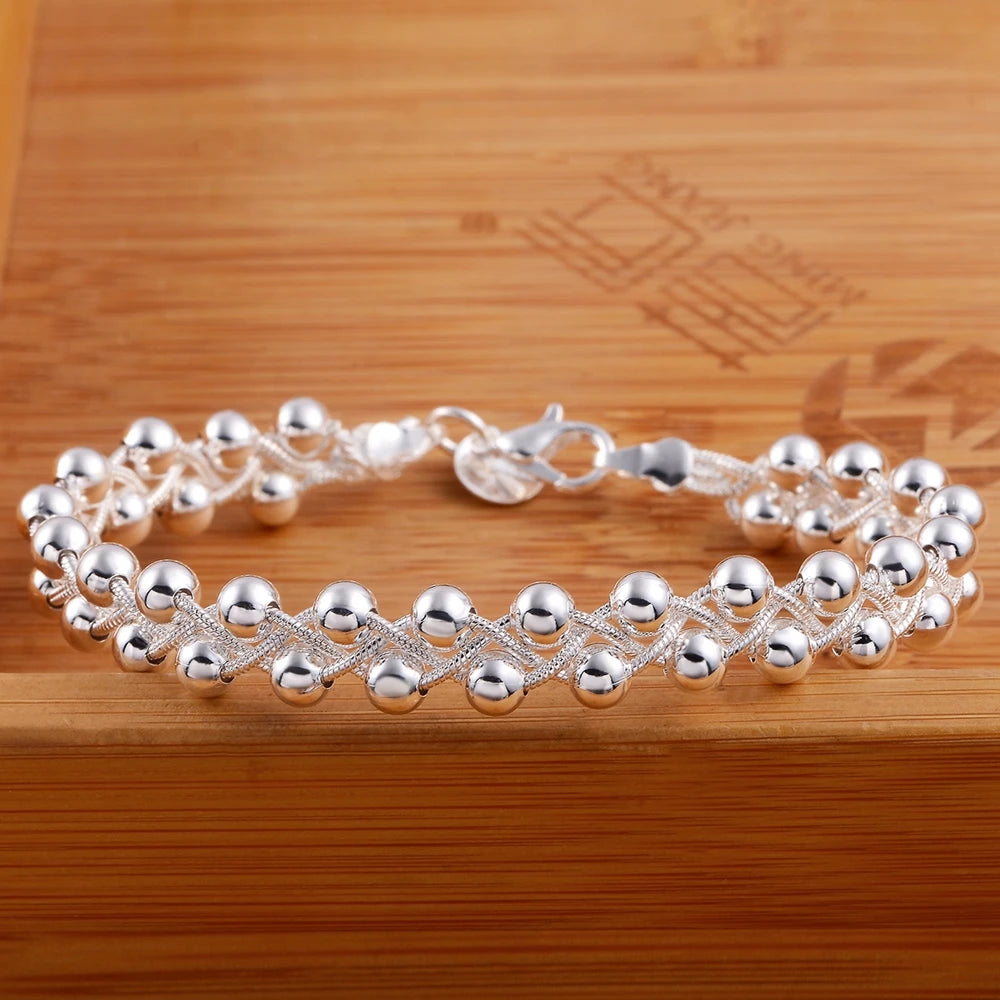 925 Sterling silver Bracelet Beautiful Braided beads chain for woman fashion fine jewelry Wedding pa