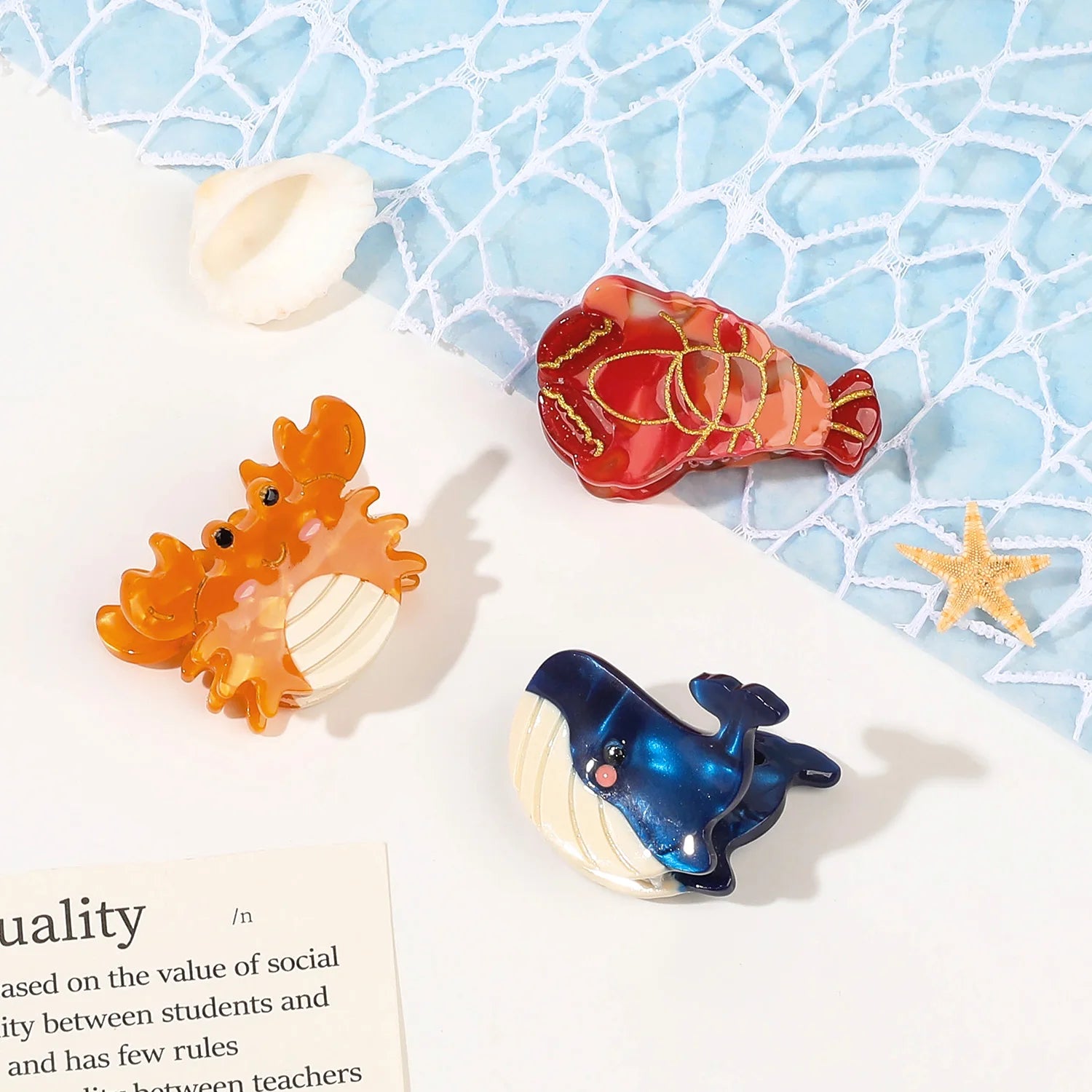 Small Delicate Cute Lovely Acetate Hair Clips Cartoon Whale Seahorse Crab Starfish Ha lifestyle view