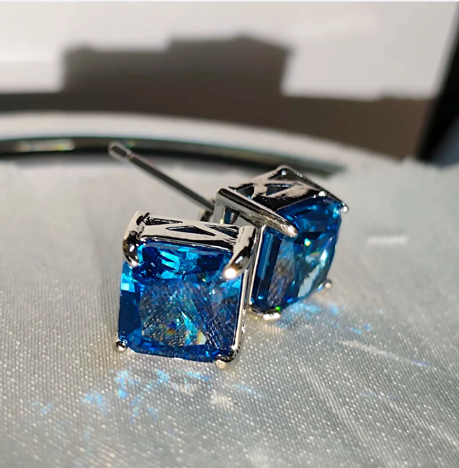 High Carbon Diamond Square 925 Sterling Silver Stud Earrings Premium Color Ice Flow additional angle