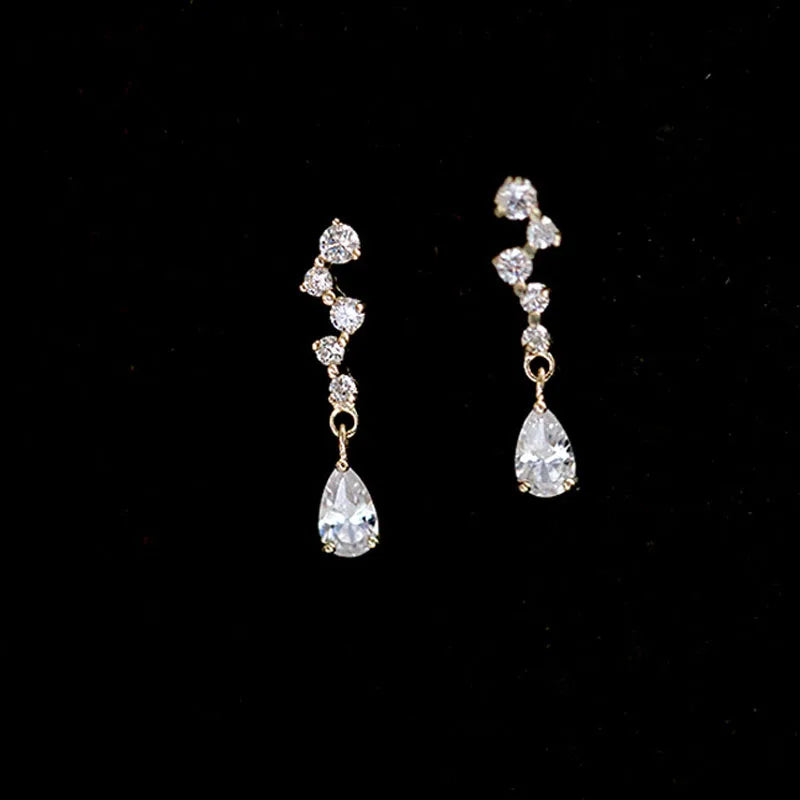 925 Silver Needle Simple Shiny Zircon Earrings Gold Plating Jewelry Crystal Stud Earr alternate view