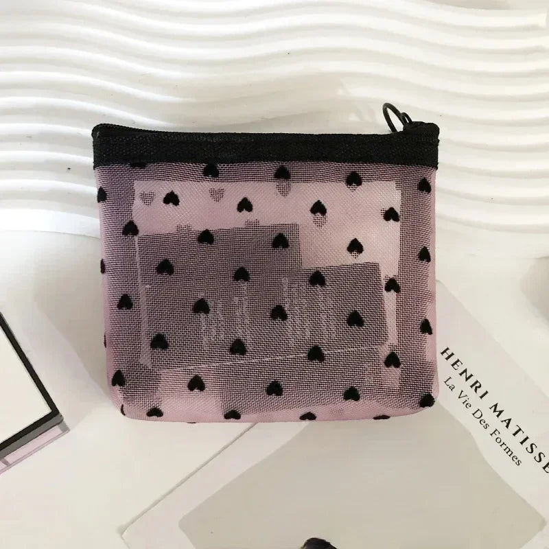 Women Black Mesh Coin Wallet Purse | Small Transparent Organizer Pouch detail view