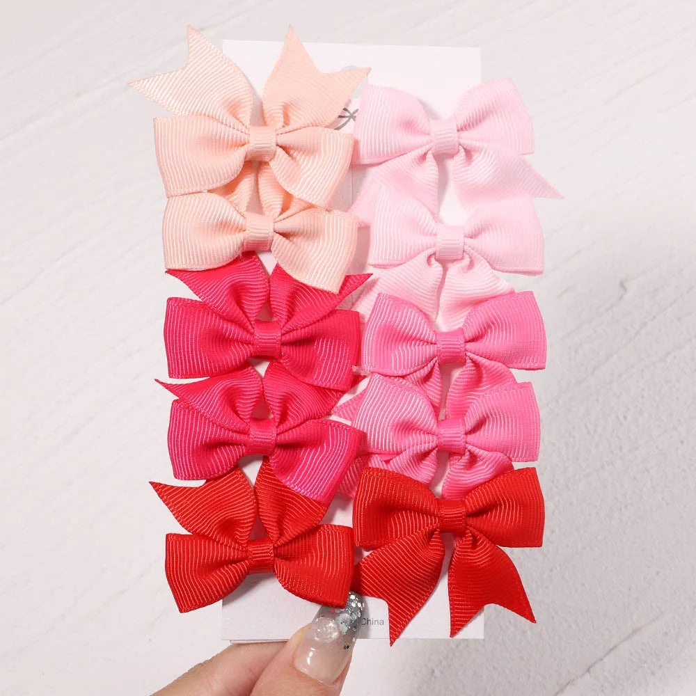 10Pcs/Set New Cute Solid Ribbon Bowknot Hair Clips for Baby Girls Handmade Bows Hairpin detail view