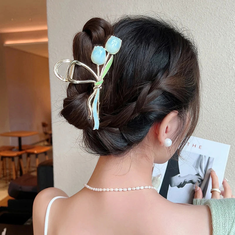 New Tulip Flower Hair Clip Back Head Grab Clip Fashion Ponytail Fixed Hairpins Simple alternate view