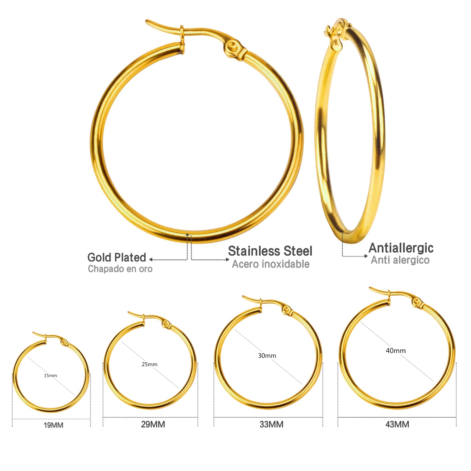 ASONSTEEL Simple Stainless Steel Hoop Earrings | Glossy Minimalist Classic Circles close-up view