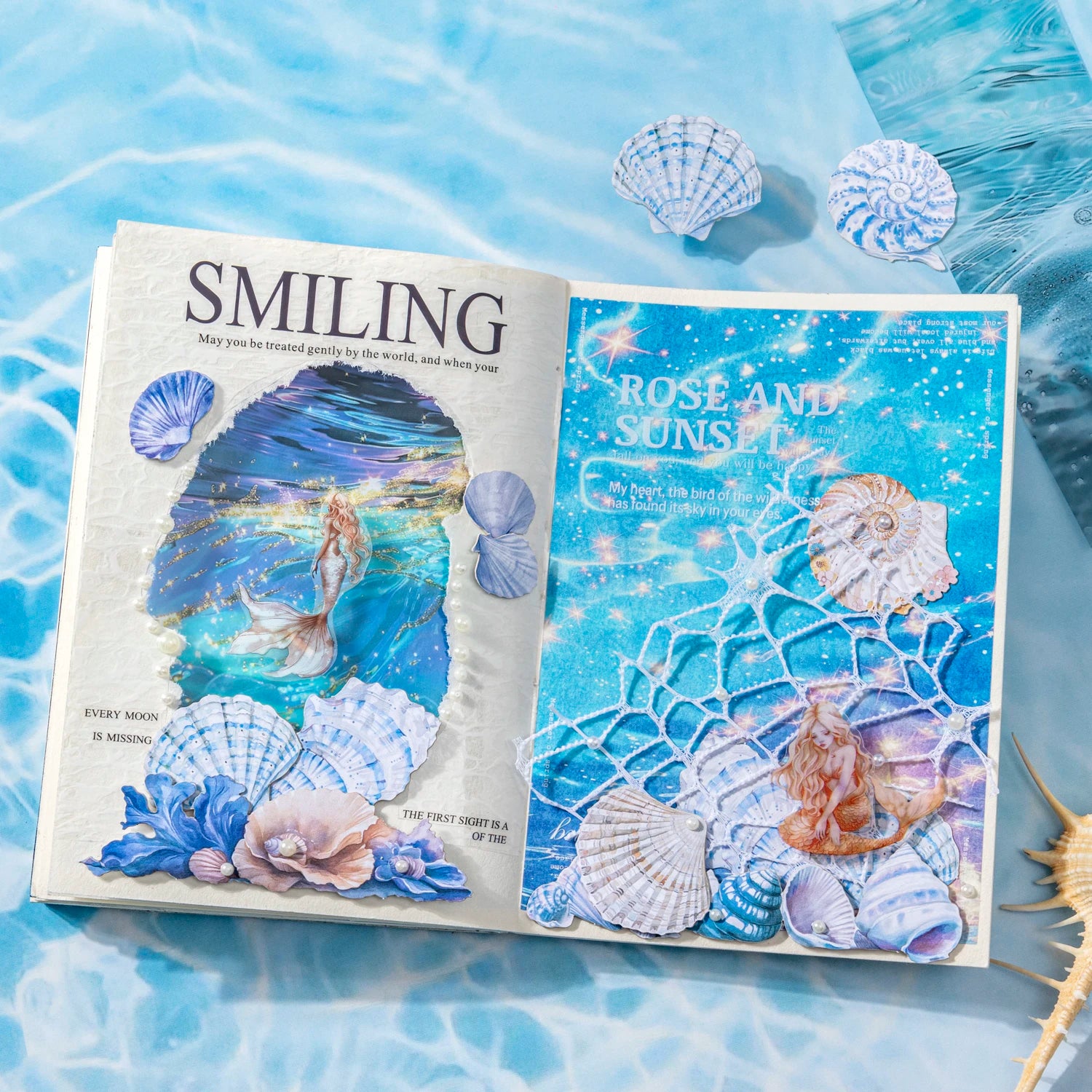 25 Sheets Blue Ocean Theme Dual Texture Sticker Pack | Scrapbook and Journal Decor Se lifestyle view
