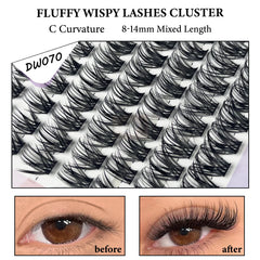 MIOFIA DIY Eyelash Clusters Fluffy Natural Anime Lashes 8-14mm Mixed Length Large capacity 3D Russian Volume Eyelash Extension