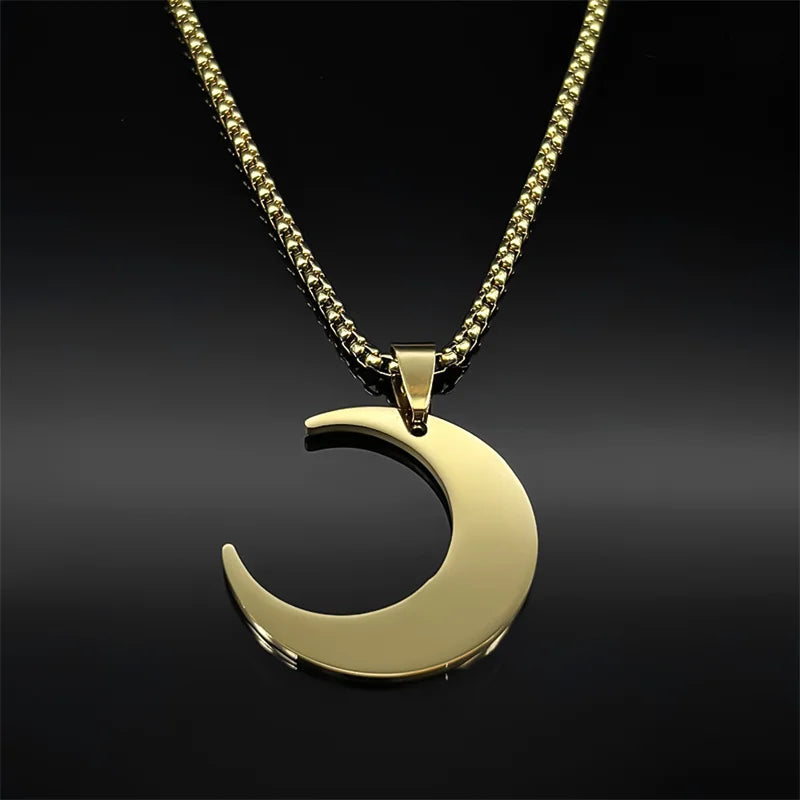 Crescent Moon Islamic Muslim Pendant Necklace | Stainless Steel Gold Color Arabic Qur alternate view