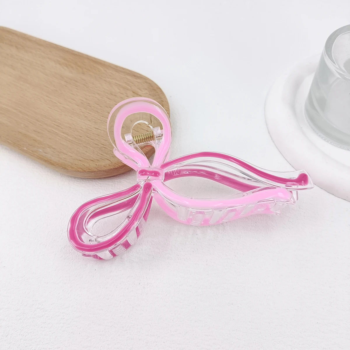 13cm Simple and Versatile Hollow Streamer Bow Ties Oil Dripping Plastic Hair Claw Clip Hairpin Hair Accessories for Women