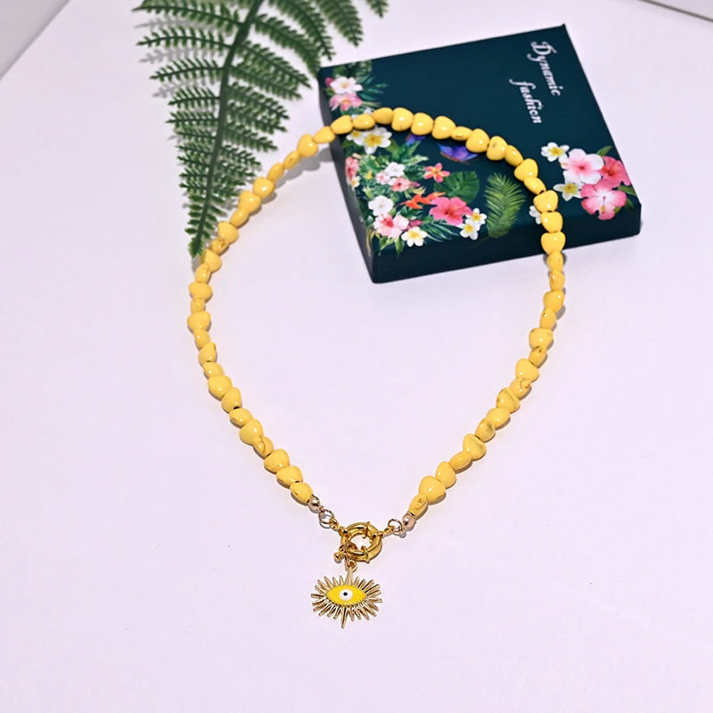 Heart Choker Necklace with Colorful Beads | Bohemian Eye Pendant Set for Women alternate view