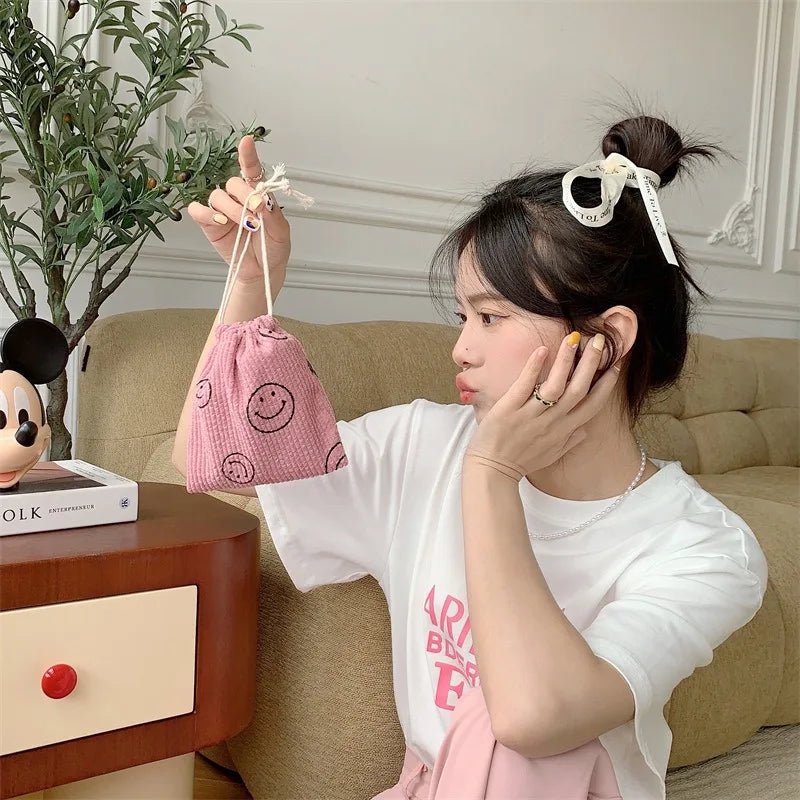 Small Corduroy Drawstring Pouch | Multi-Purpose Storage Bag for Women and Girls detail view