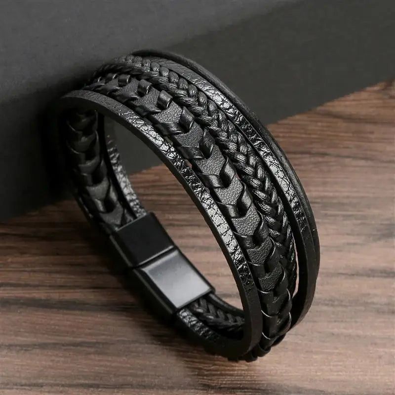 Classic Men's Leather Bracelet New Style Hand-woven Multi-layer Combination Accessory alternate view