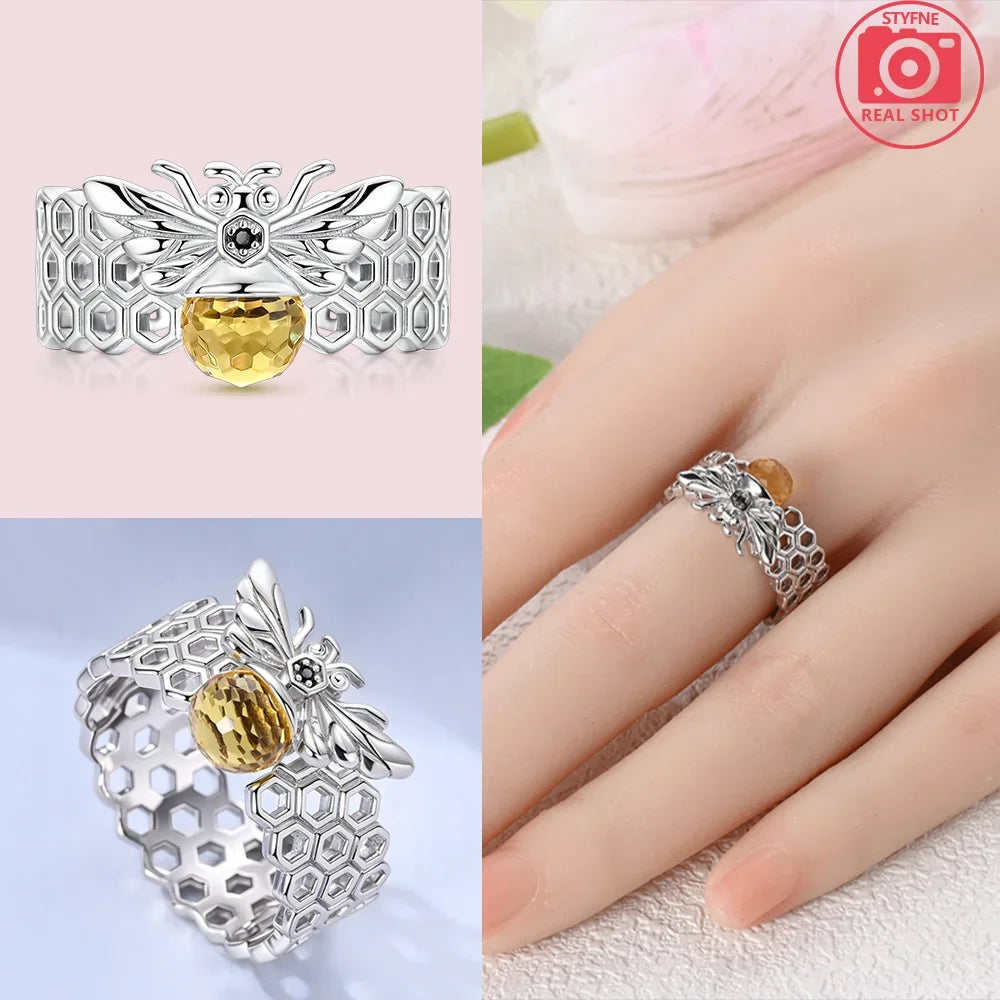 Original Romantic Heart-shaped White Zircon Shell Bowknot Rings 925 Sterling Silver W alternate view