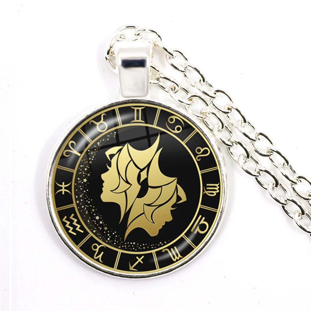 12 Constellation Zodiac Pendant Necklace | Antique Bronze Glass Dome Jewelry lifestyle view
