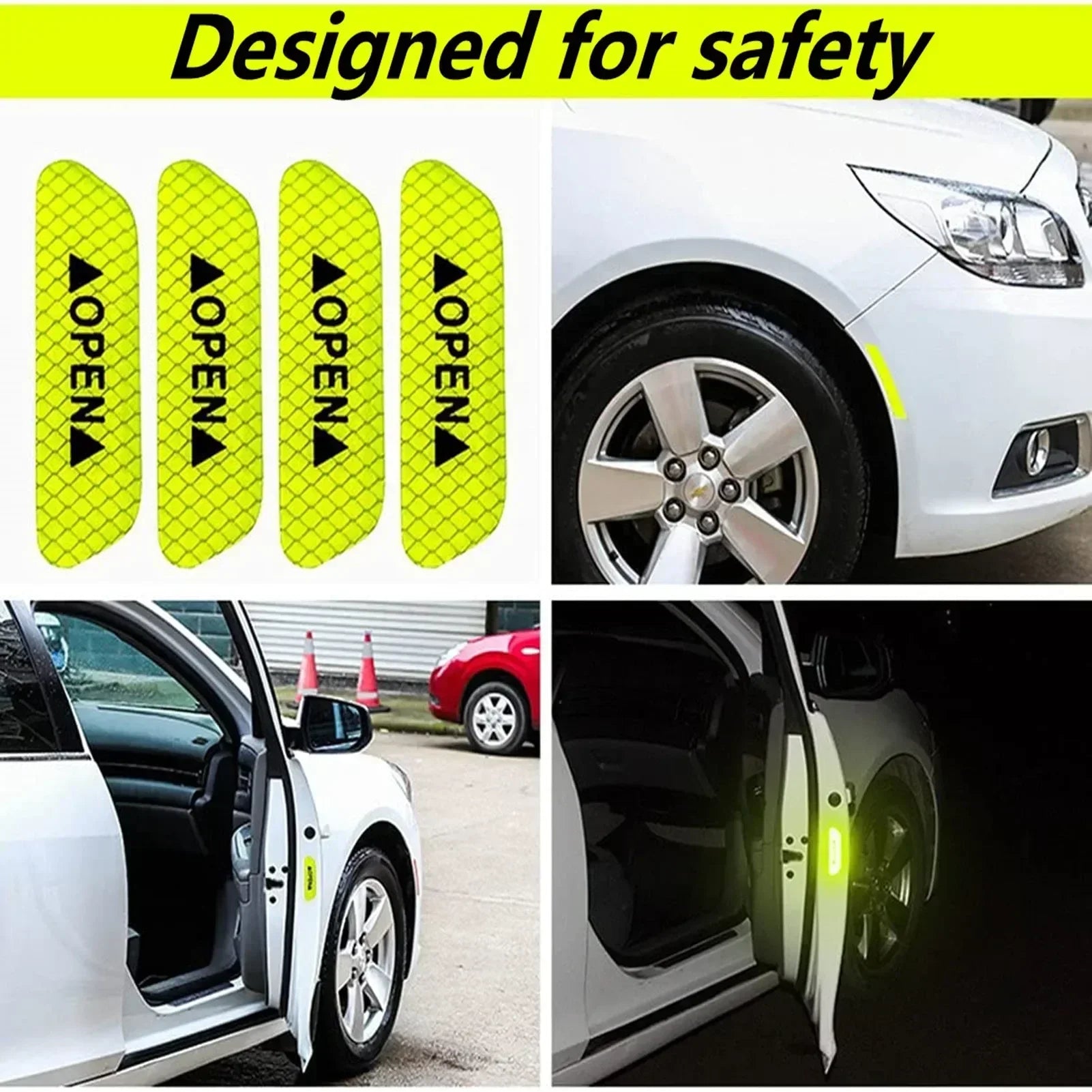 4PCS Reflective Car Door Sticker Safety Warning Reflector Tape detail view