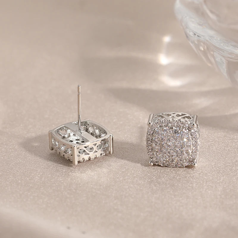 Square Cubic Zirconia Stud Earrings | Vintage Style for Women and Men lifestyle view