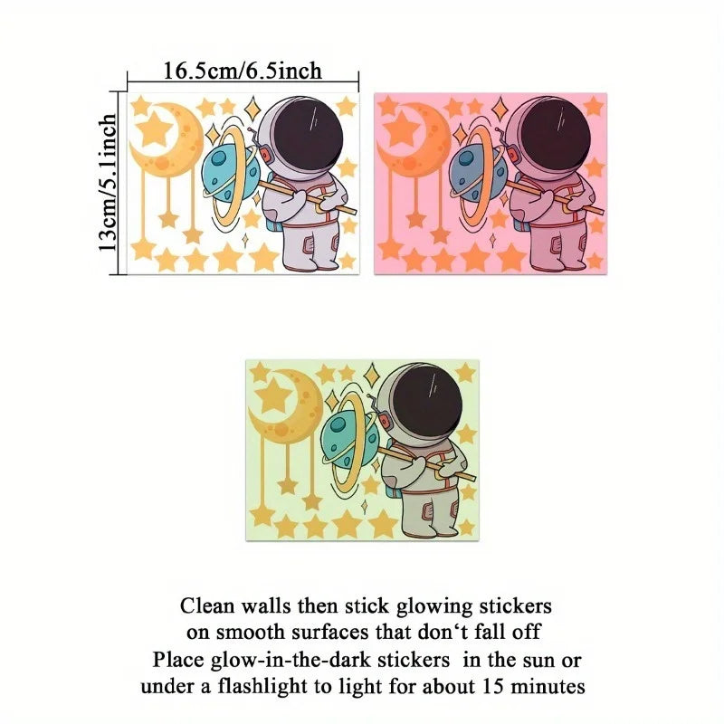 3PCS Luminous Astronaut Star Moon Switch Stickers | Glowing Wall Decals for Bedroom Deco detail view
