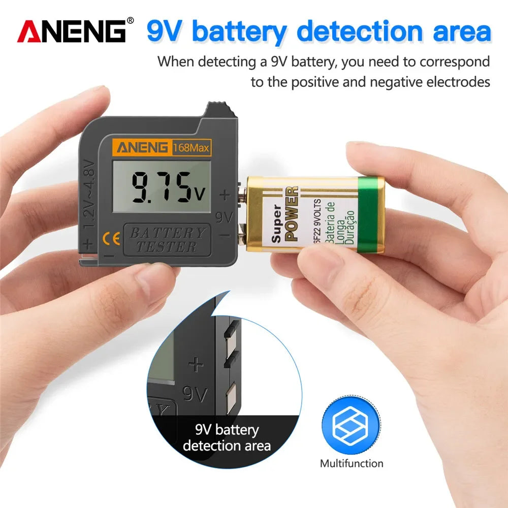 ANENG 168Max Digital Lithium Battery Tester | Universal Capacity Checker for AAA AA Butt detail view
