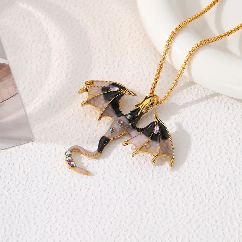 Goth Fly Dragon Pendant Necklace | Punk Snake Chain Choker for Men and Women additional angle