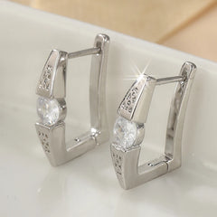 Concise Classic Synthetic Zirconia Inlaid Silvery Plated Hoop Earrings Women Men Punk Style Party Daily Versatile Jewelry Gifts