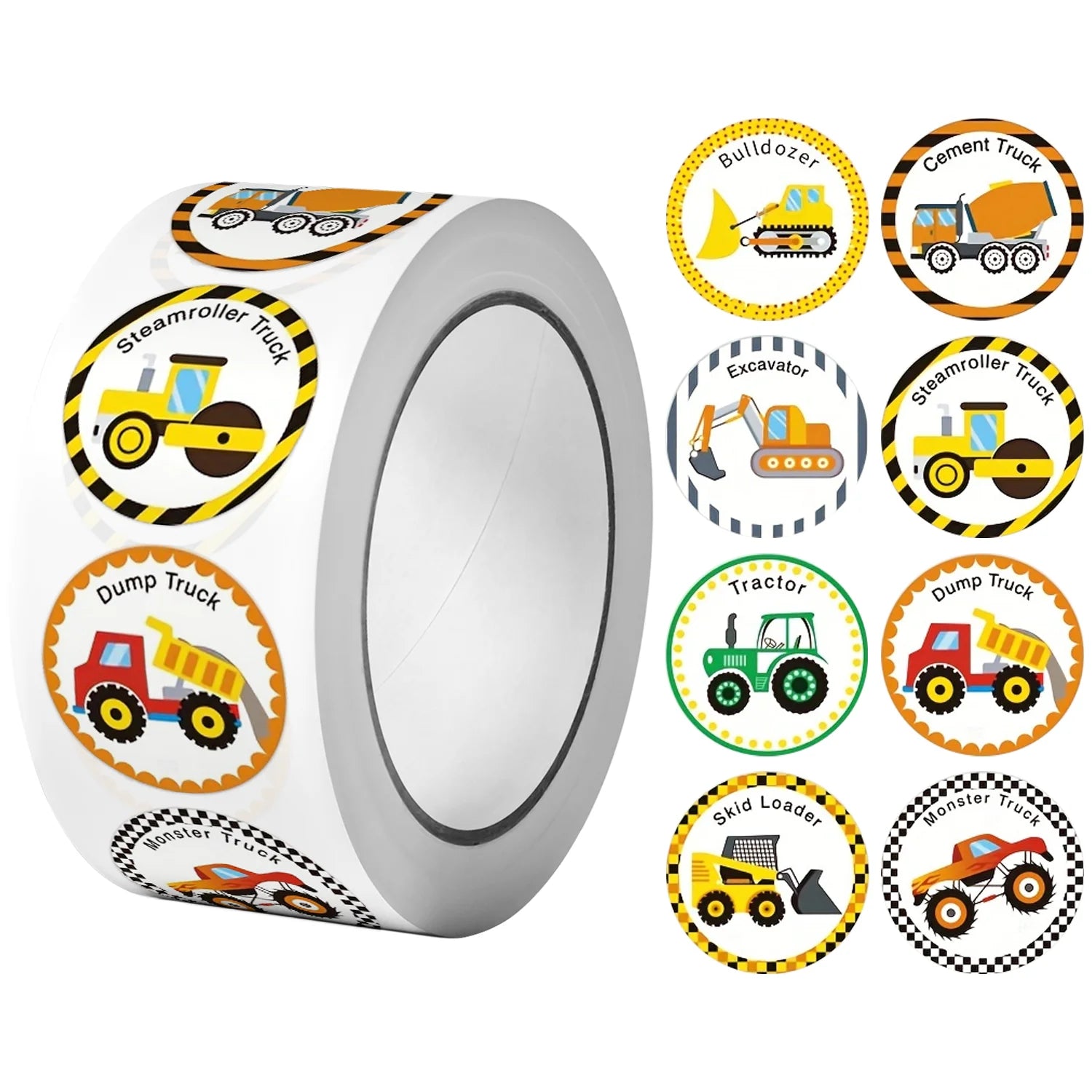 1 Roll (500 Stickers) Cartoon Engineering Vehicle Sticker Set | Teacher Reward Labels alternate view