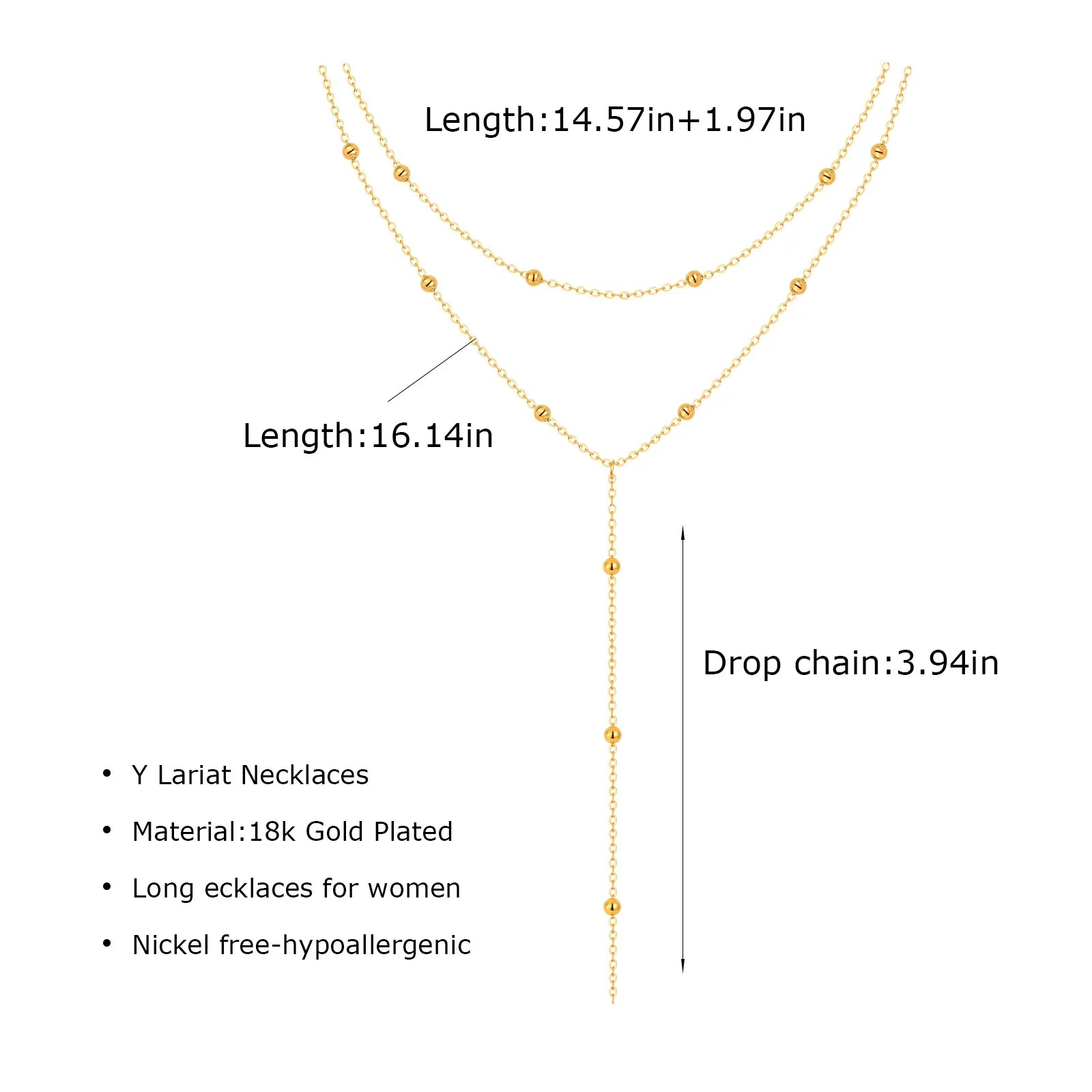 Stainless Steel Lariat Necklace Gold Plated, Dainty Long Necklace Laryered Necklaces lifestyle view