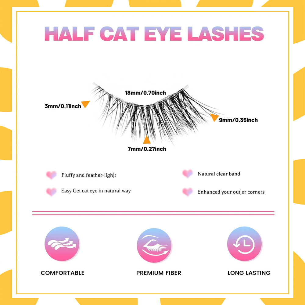 Wispy Half Eyelashes 10mm Natural Cat Eye Look | 20 Pairs DIY Strip Lashes detail view