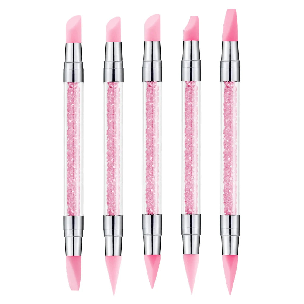 1/5 Pcs Silicone Nail Tools Dual Tipped Nail Art Sculpture Pen Rhinestone Nail Polish alternate view