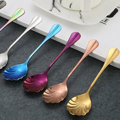 Shell Shape Stainless Steel Spoon with Long Handle | Dessert Spoon and Ice Cream Scoop close-up view
