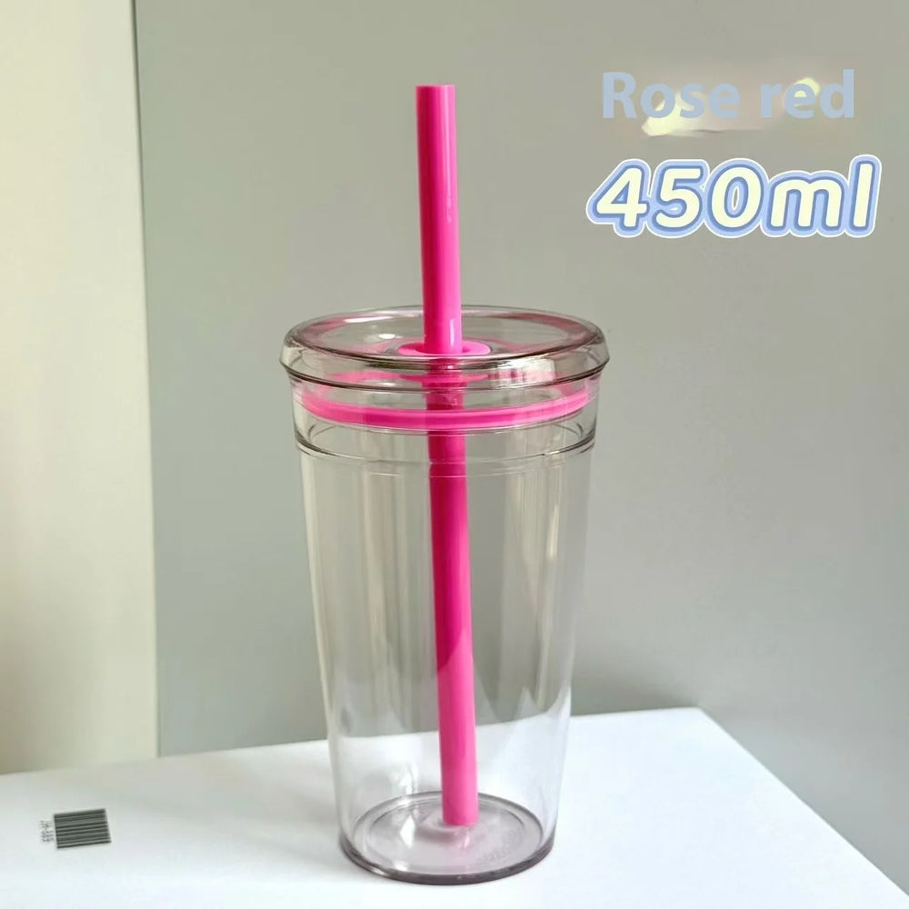 Star Korean Style 450ML Summer High-value Milk Straw Plastic Cup Transparent Multi-color detail view